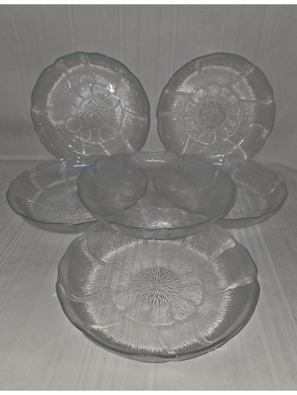 Arcoroc Coupe Fleur Soup / Salad Bowl 8" Clear Glass Flower Pattern Plate SET 6